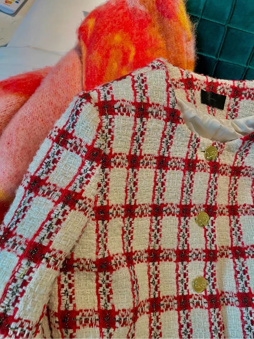 Designers Originals Red and White Tweed Plaid Jacket